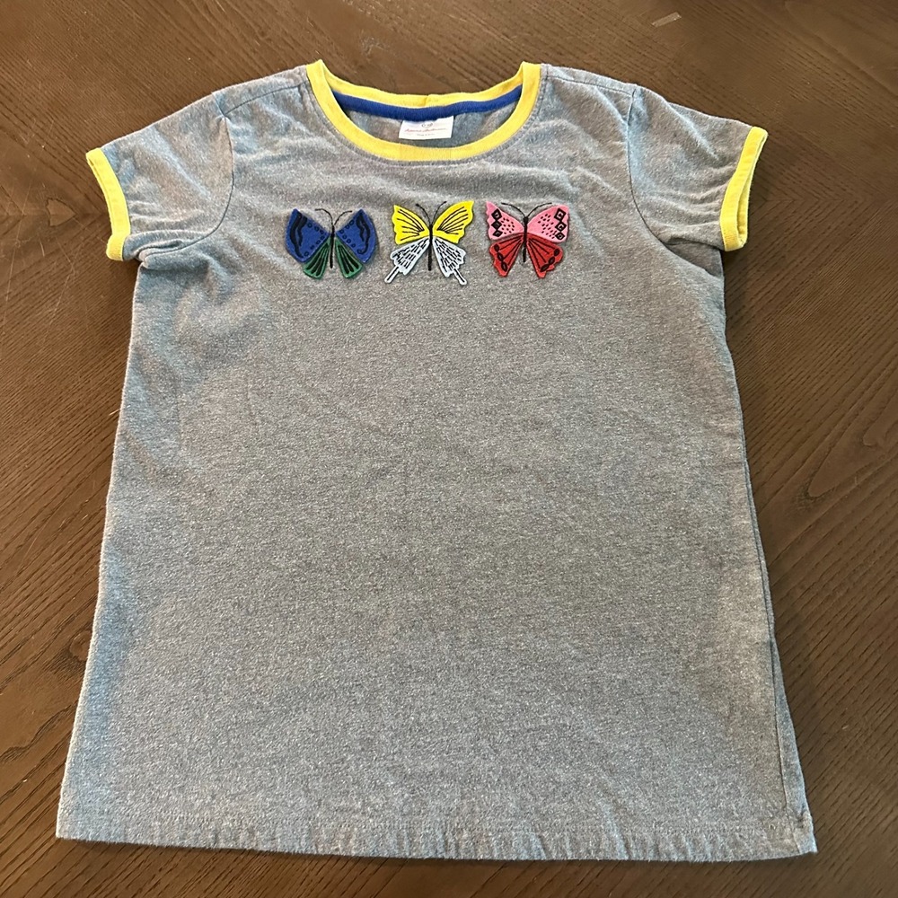 Hanna Andersson Shirt Girls Size 12 Felt Applique Butterfly Shirt